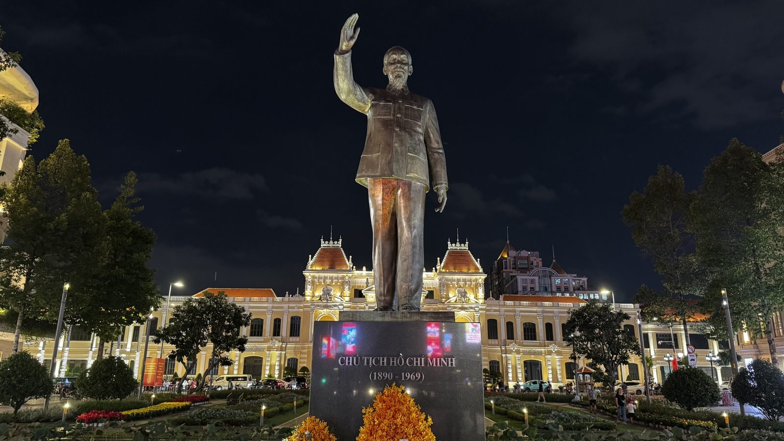 Illuminated heritage monument against a night skyline